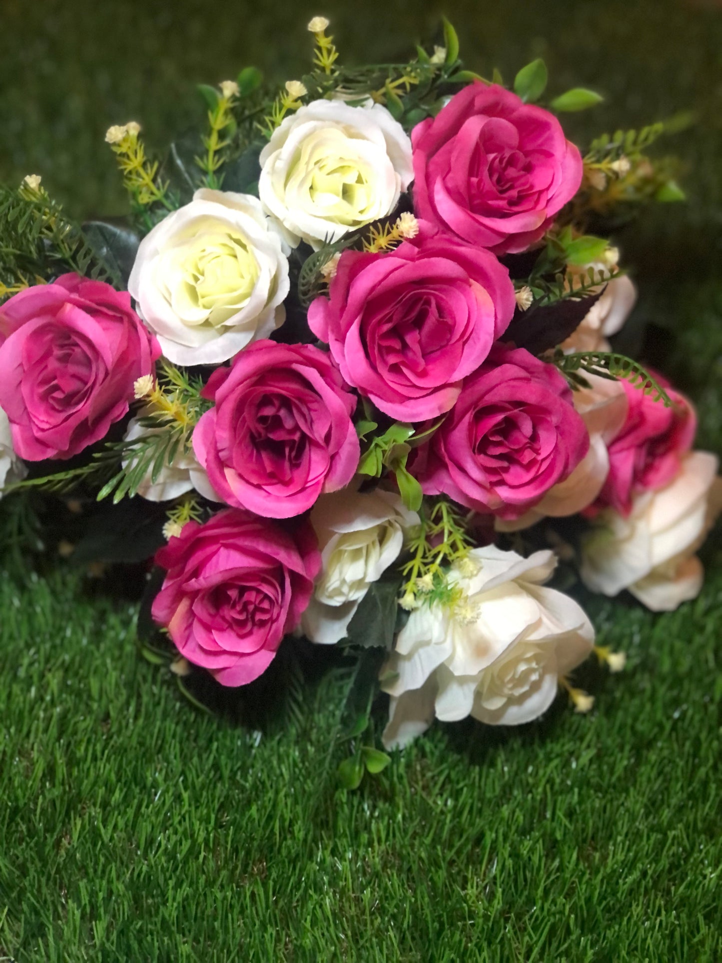 41cm LARGE OPEN ROSE BUNCH PINK/IVORY