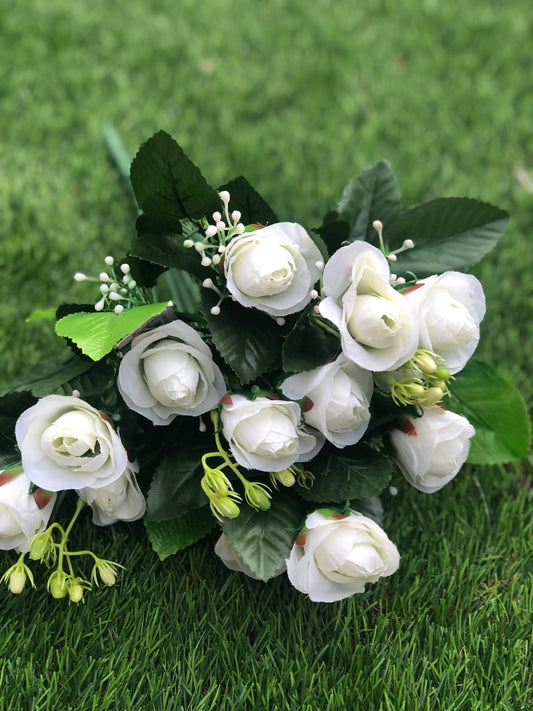 35cm MINI 15 HEAD ROSEBUD BUNCH GYP IVORY