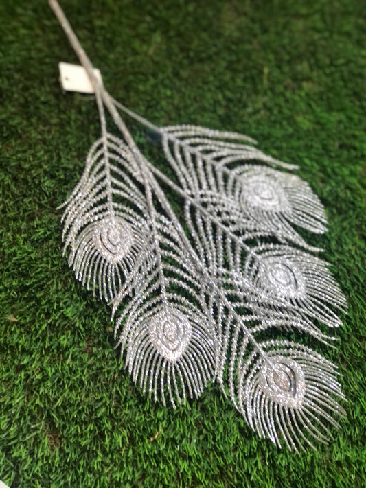 53cm GLITTER FAN PEACOCK SILVER