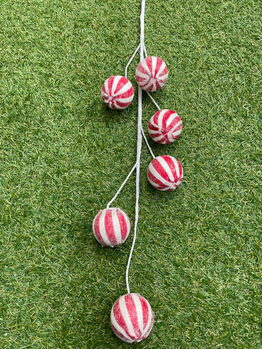 6 STEM RED WHITE STRIPE BALL PICK 70cm