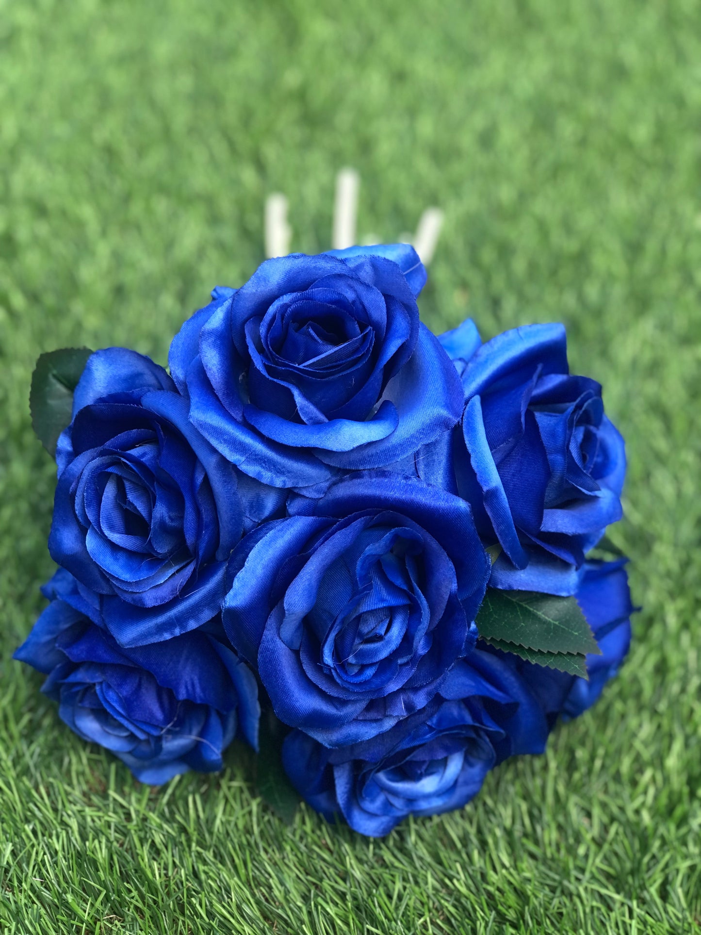 LARGE OPEN ROSE BUNCH ROYAL BLUE 25cm