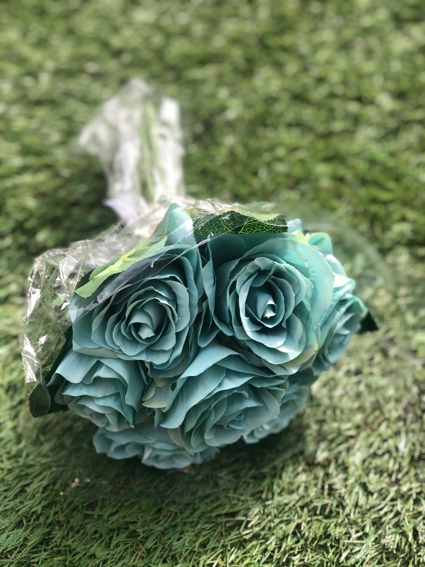 TEAL ROSE BUNCH 28cm (7 HEADS)