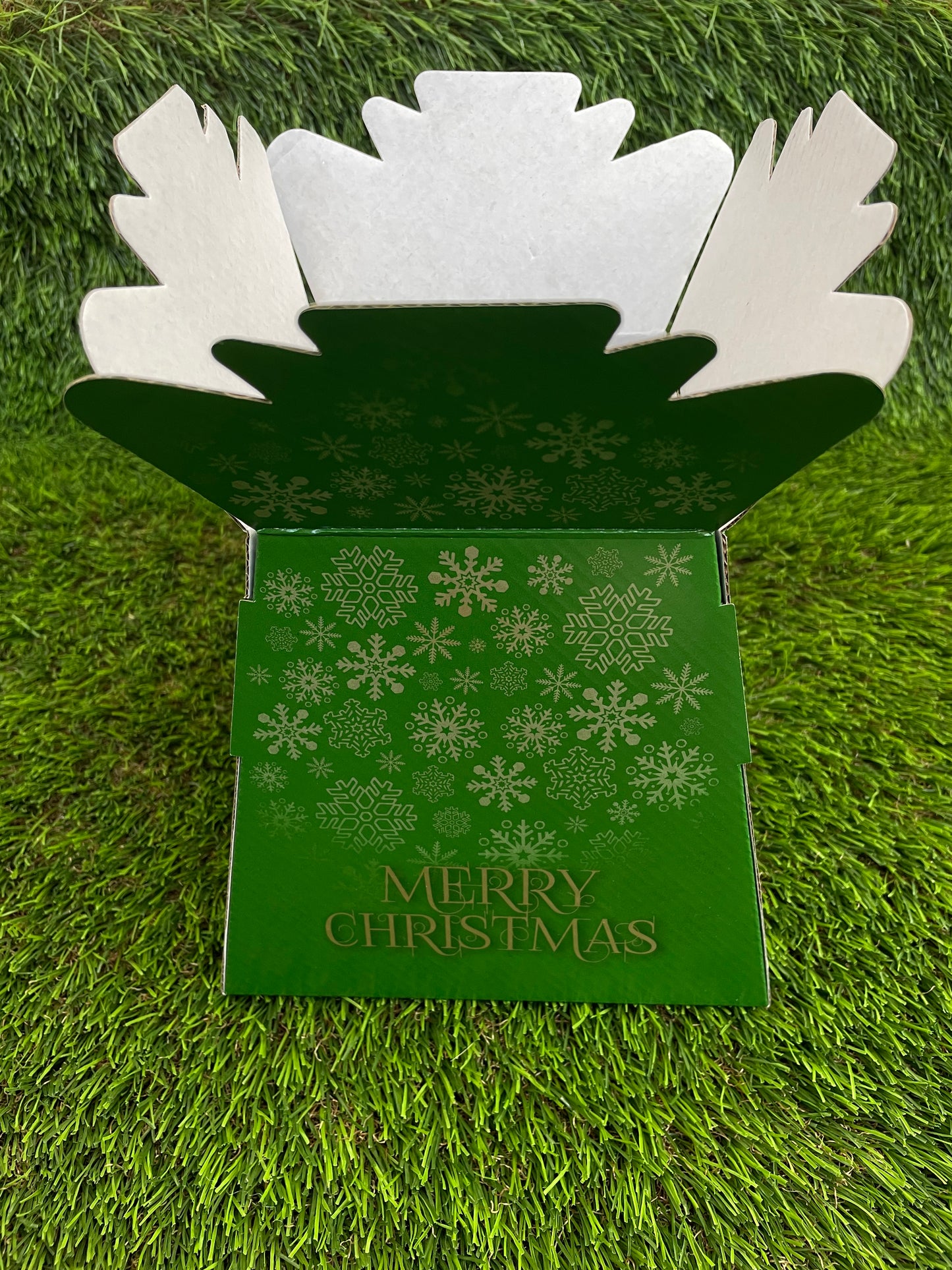 MERRY CHRISTMAS BOUQUET BOX SNOWFLAKE GREEN