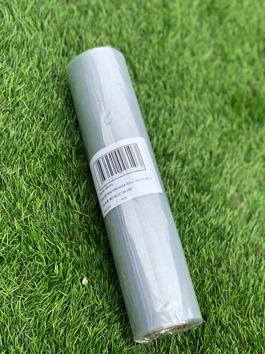 PREMIUM ORGANZA SNOW SHEER ROLL 29cmx25m SILVER