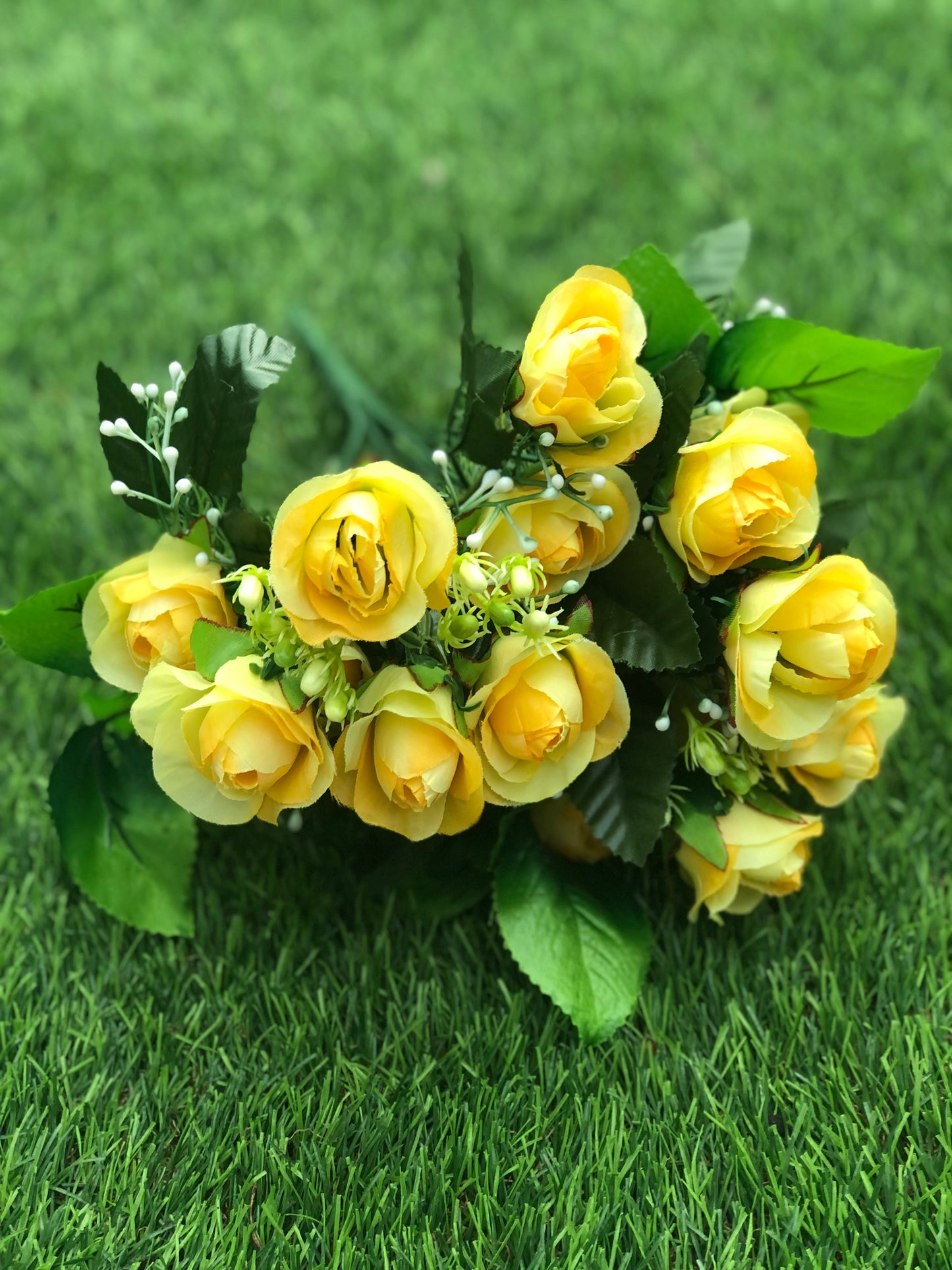 35cm MINI 15 HEAD ROSEBUD BUNCH GYP YELLOW