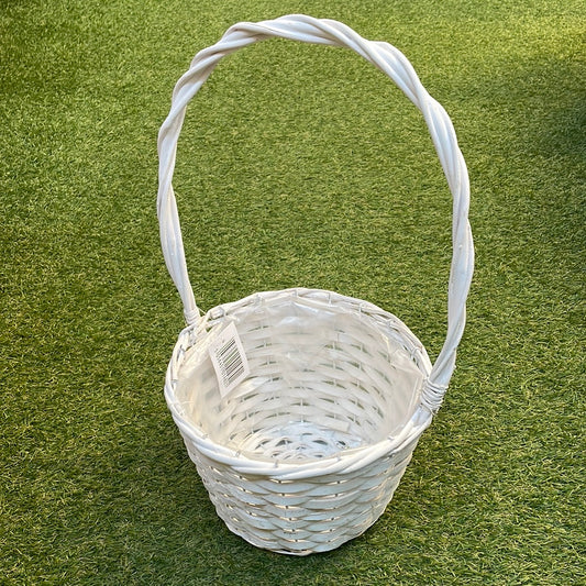 WHITE WICKER ROUND BASKET