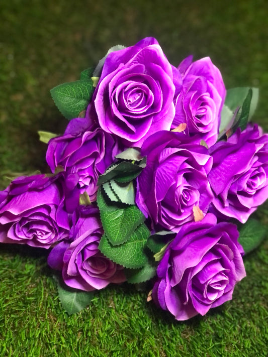 42cm LARGE PURPLE ROSE BUNCH 9 HEAD