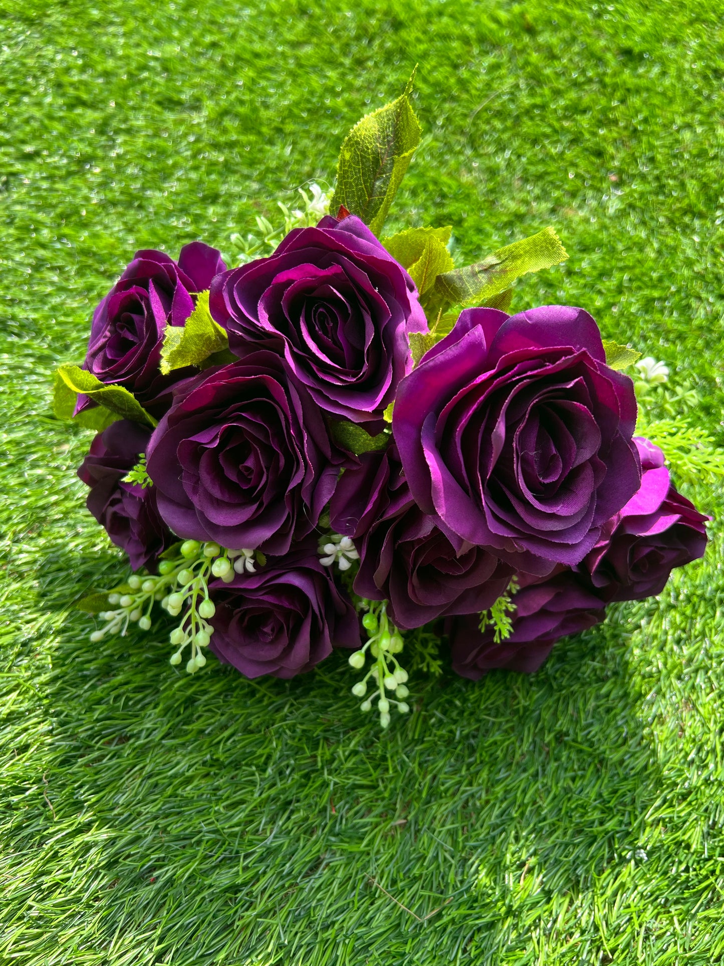 10 HEAD PURPLE LARGE ROSE BUNCH