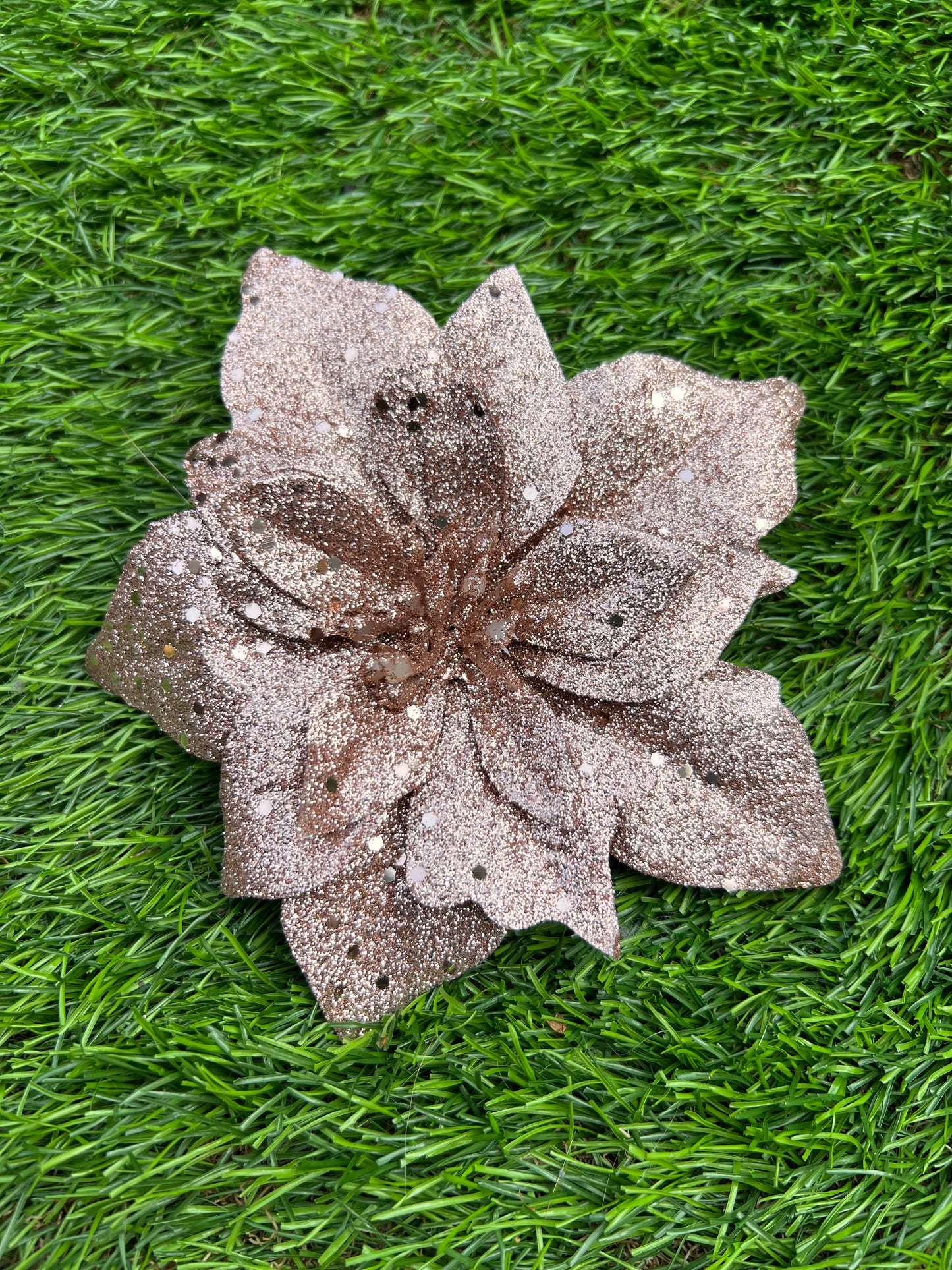 SEQUIN GLITTER POINSETTIA CLIP ROSE GOLD