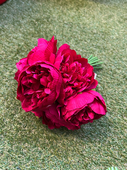 28cm 7 head DELUXE PEONY BUNCH RICH RED