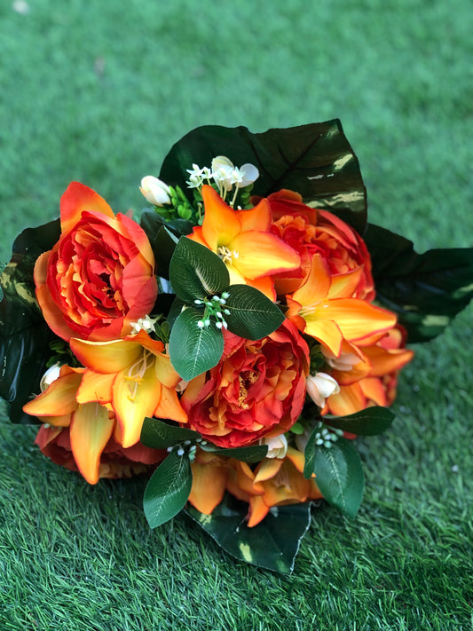 GIANT DELUXE PEONY & LILY BUNCH ORANGE 42cm