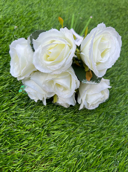 FROSTED IVORY ROSE BUNCH