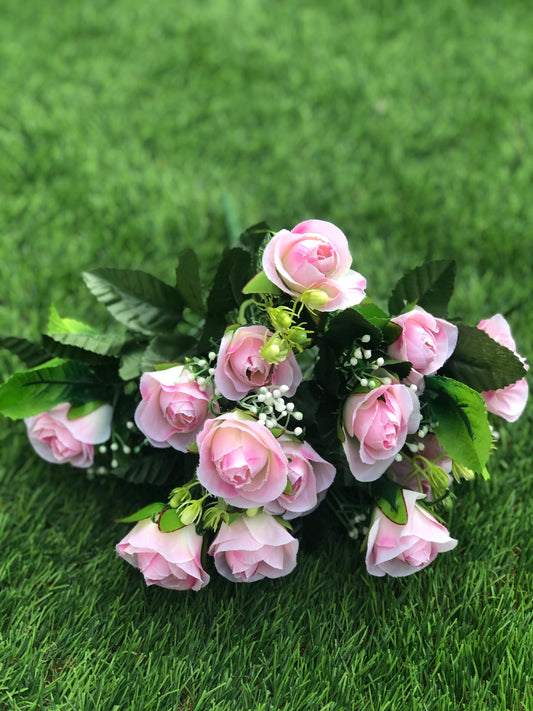 35cm MINI 15 HEAD ROSEBUD BUNCH GYP PINK