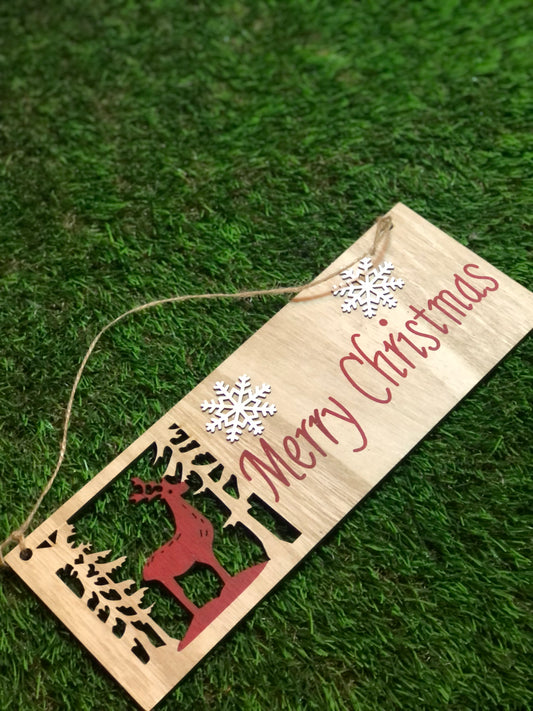 29.5cm WOODEN HANGING REINDEER MERRY CHRISTMAS SIGN