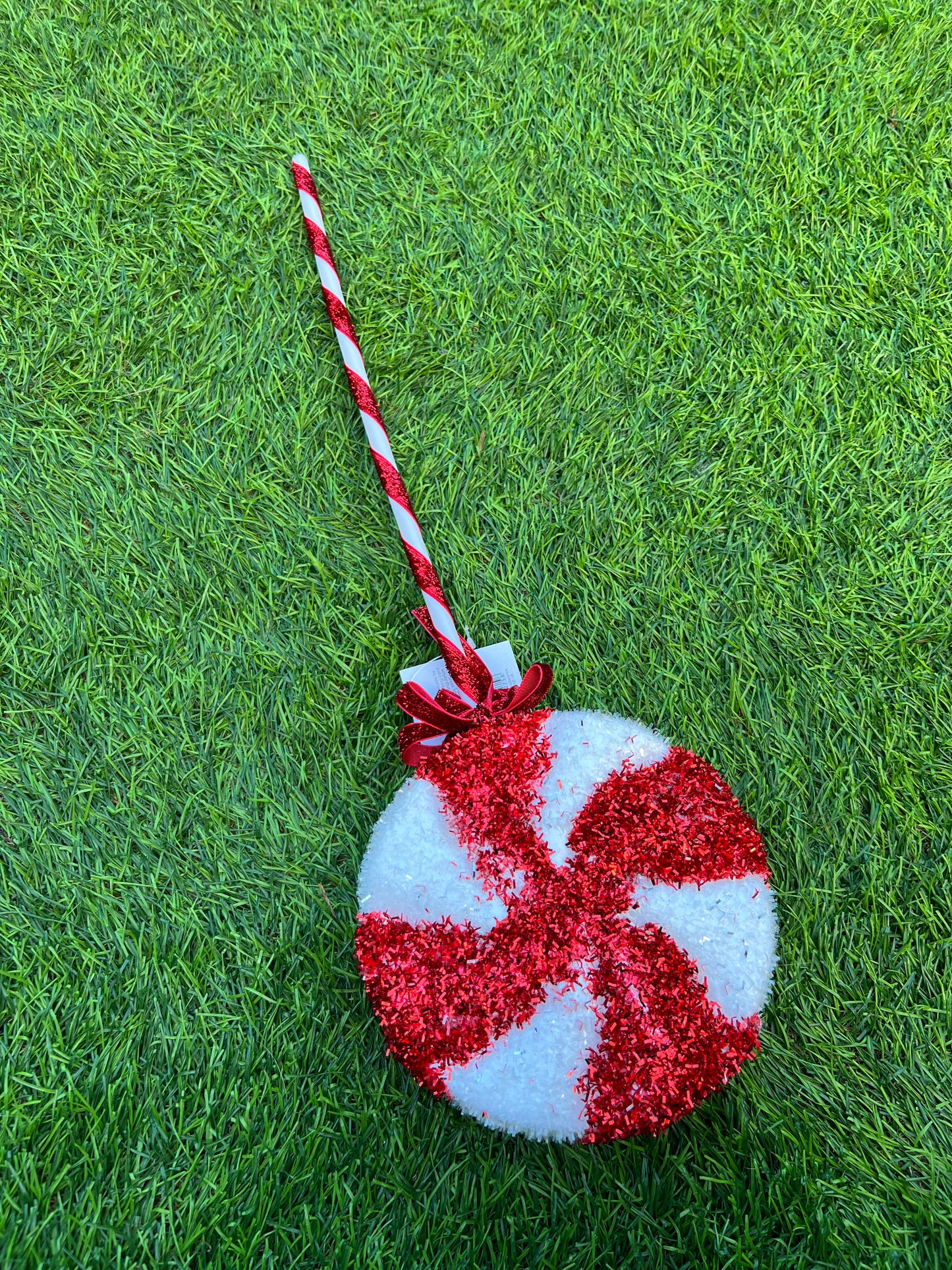 48cm RED/WHITE GLITTER LOLLIPOP