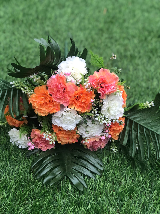 CARNATION BUNCH WITH FERN ORANGE 39cm