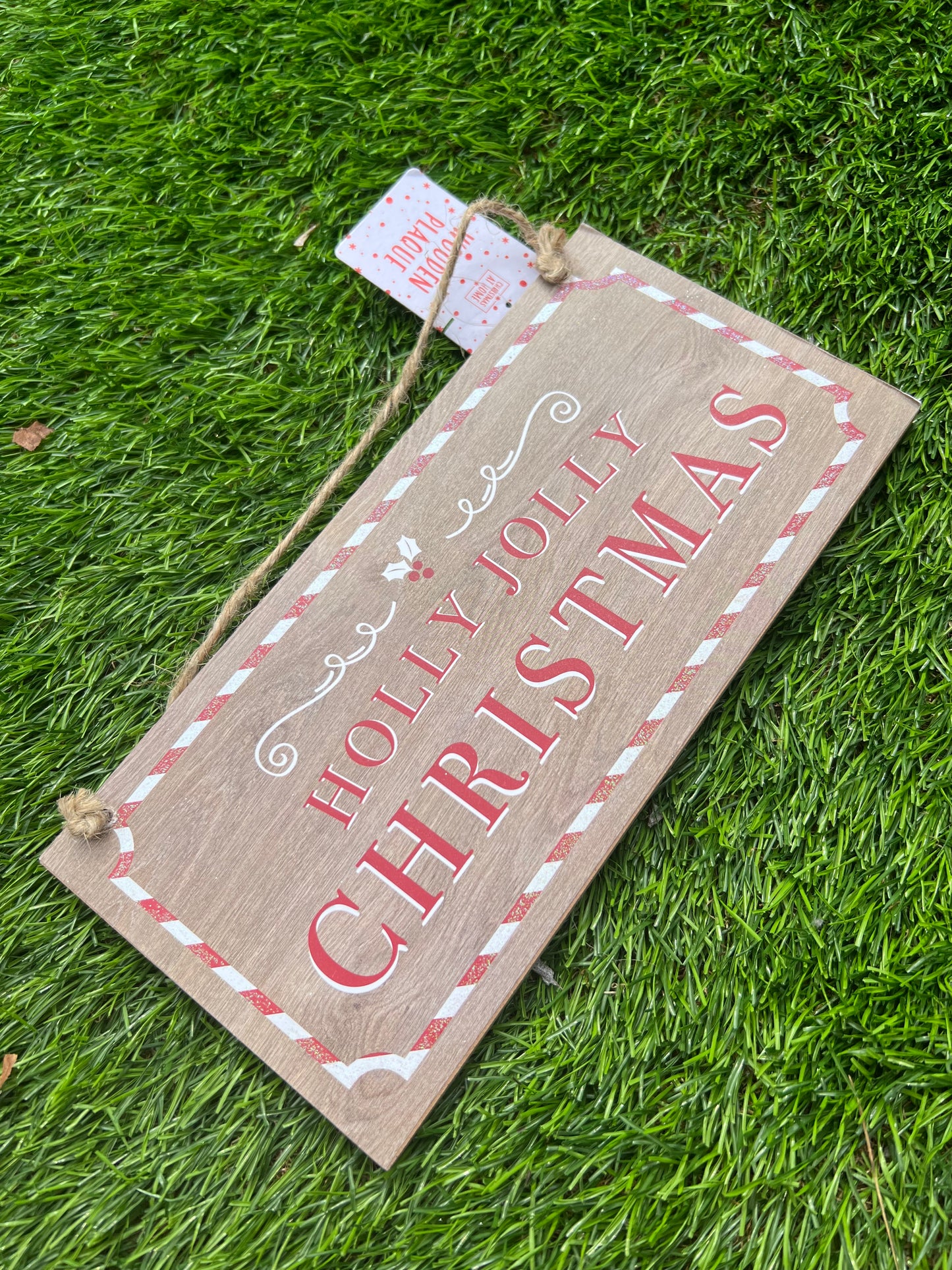 WOODEN SIGN HOLLY JOLLY RED CHRISTMAS