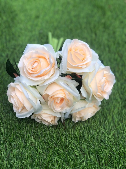 LARGE OPEN ROSE BUNCH PEACH 25cm