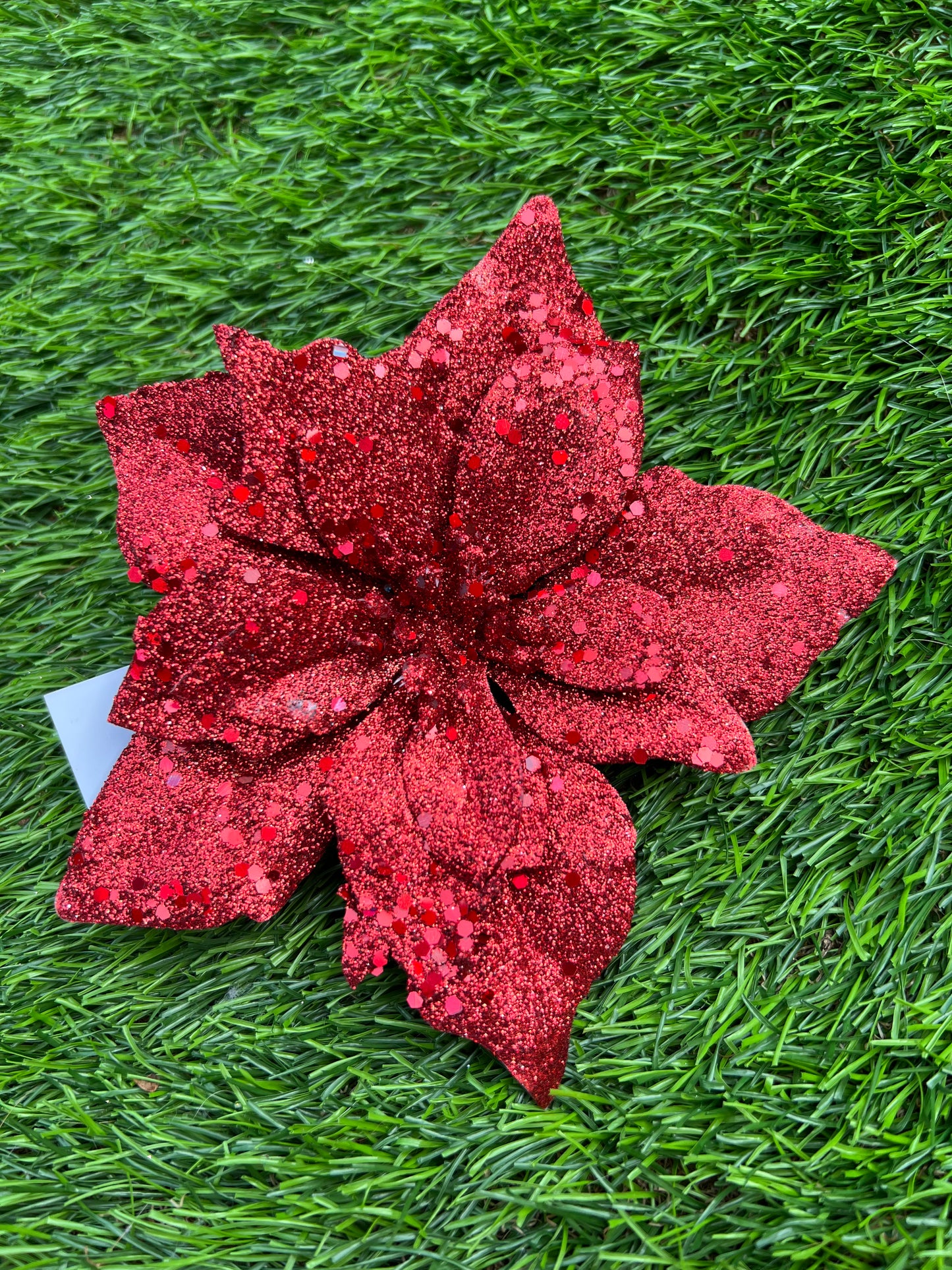 SEQUIN GLITTER POINSETTIA CLIP RED