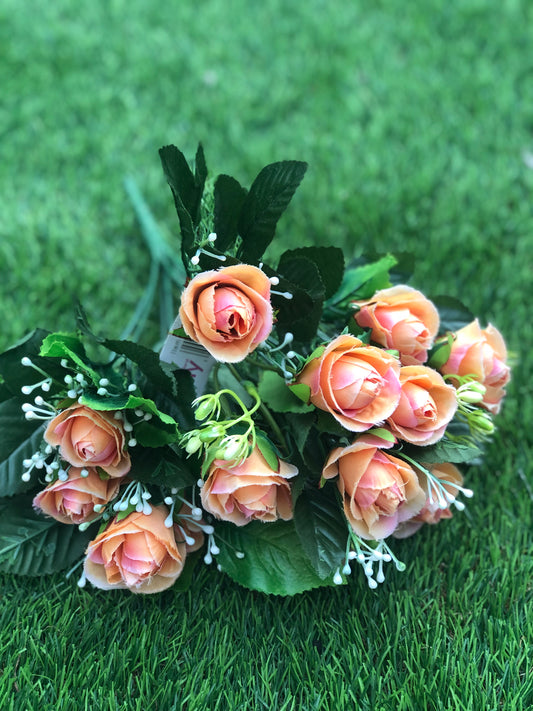 35cm MINI 15 HEAD ROSEBUD BUNCH GYP ORANGE