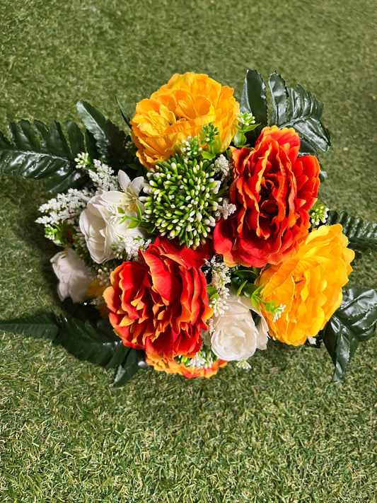 36cm ROSE PEONY BERRY BUNCH ORANGE / YELLOW