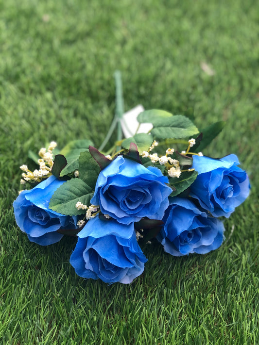 31cm 5 HEAD ROSE BUNCH BLUE