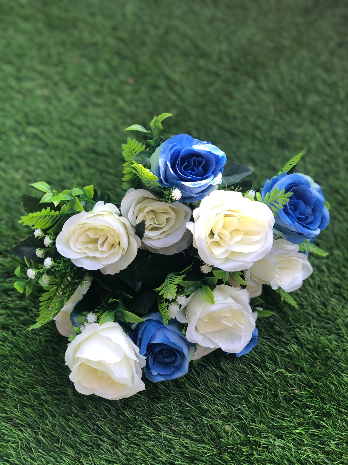 41cm LARGE OPEN ROSE BUNCH BLUE