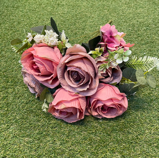 ROSE HYDRANGEA AND EUCALYPTUS BUSH PINK RUST 50cm