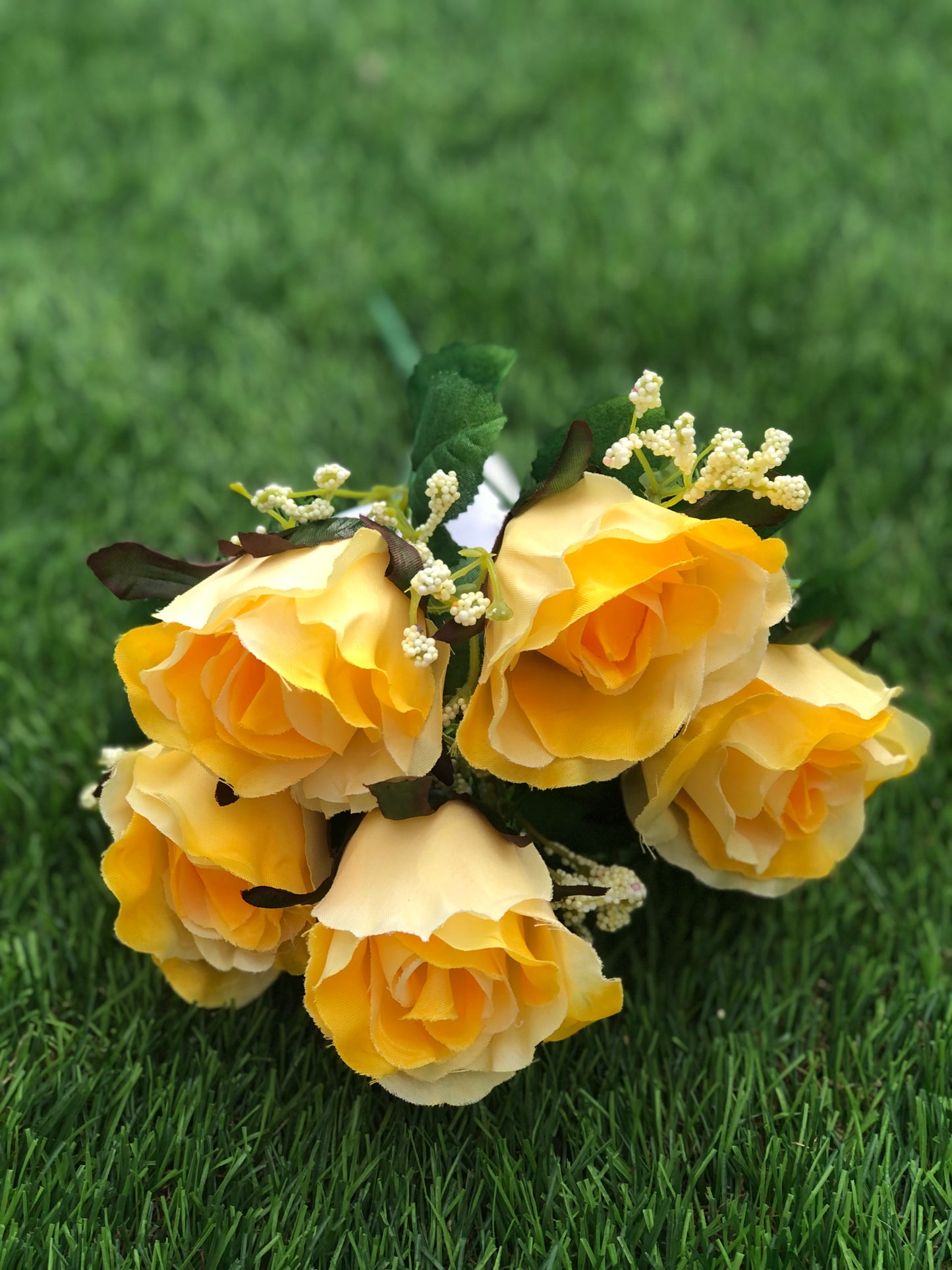 31cm 5 HEAD ROSE BUNCH YELLOW