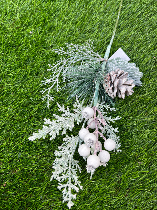 SPRAYED CONIFER CONE WHITE BERRY PICK