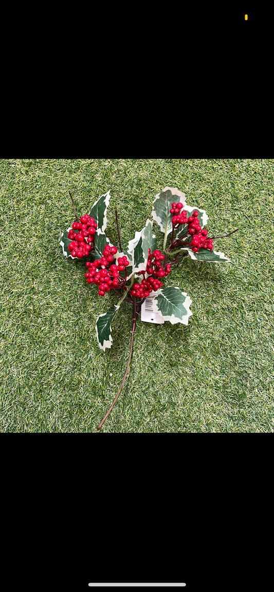 VARIEGATED HOLLY & BERRY BUNCH 32CM