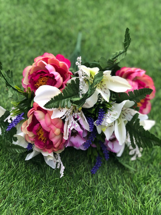 44cm LILY PEONY FERN BUSH PINK/CREAM