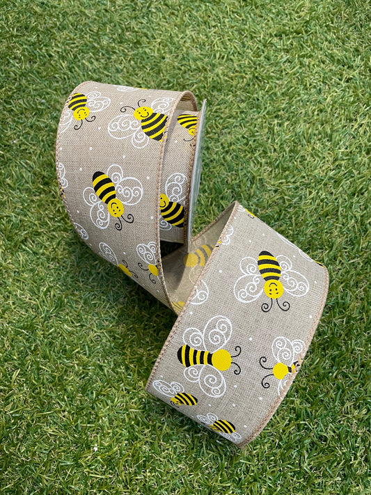 NATURAL BEE RIBBON WIRED 63mm x 9.1m