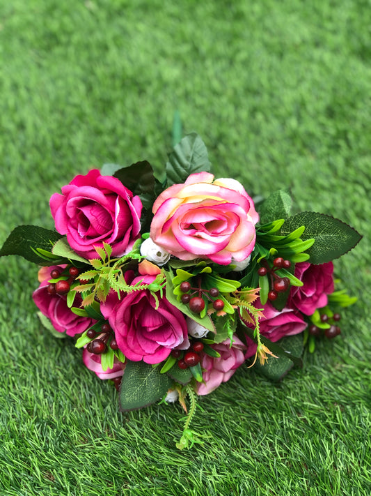 MIXED ROSE FOLIAGE BUNCH PINKS