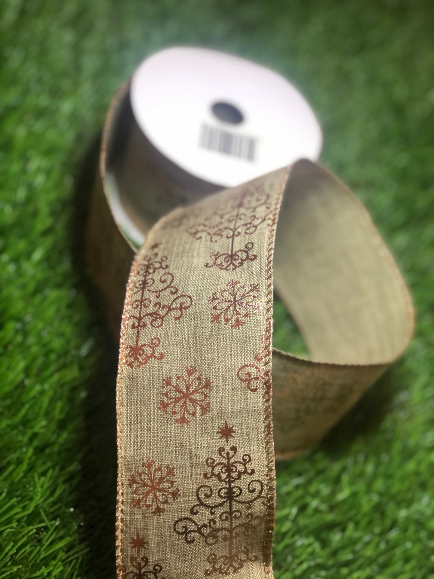 ROSE GOLD SNOWFLAKE WIRED RIBBON 63mm x 10YD