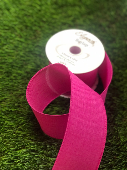 WIRED EDGE BURLAP RIBBON HOT PINK 63mm x 10m