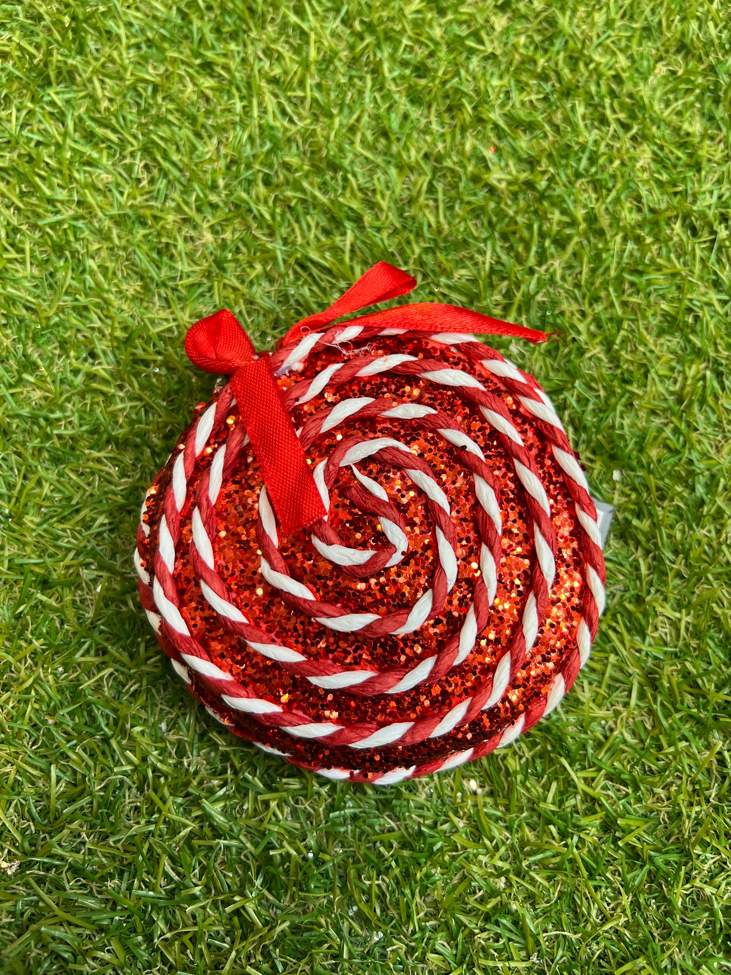 10cm RED CANDY DISC BAUBLE