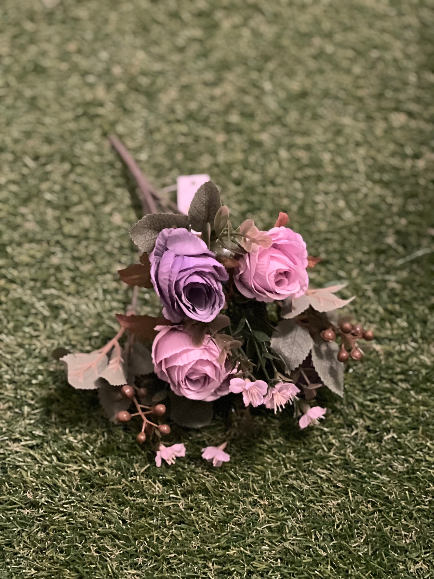 31cm MINI ROSE AND FOLIAGE BUNCH LILAC/PURPLE