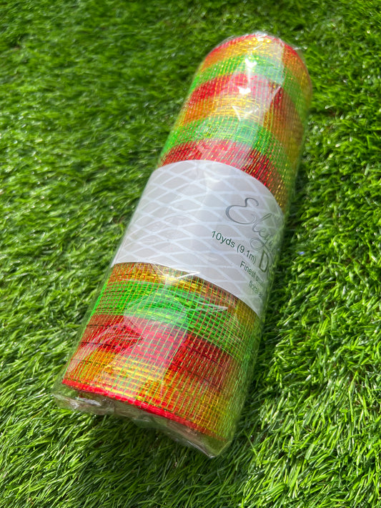 25cm METALLIC DECOMESH ROLL 9.1 yards XMAS RED GREEN GOLD