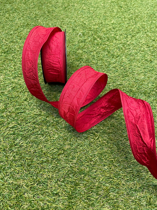 CRUMPLED TAFFETA RIBBON RED 40mm x 10m