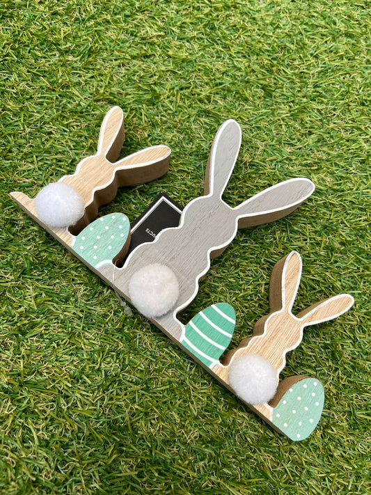 3 BUNNY 3 EGG WOODEN STAND - BLUE