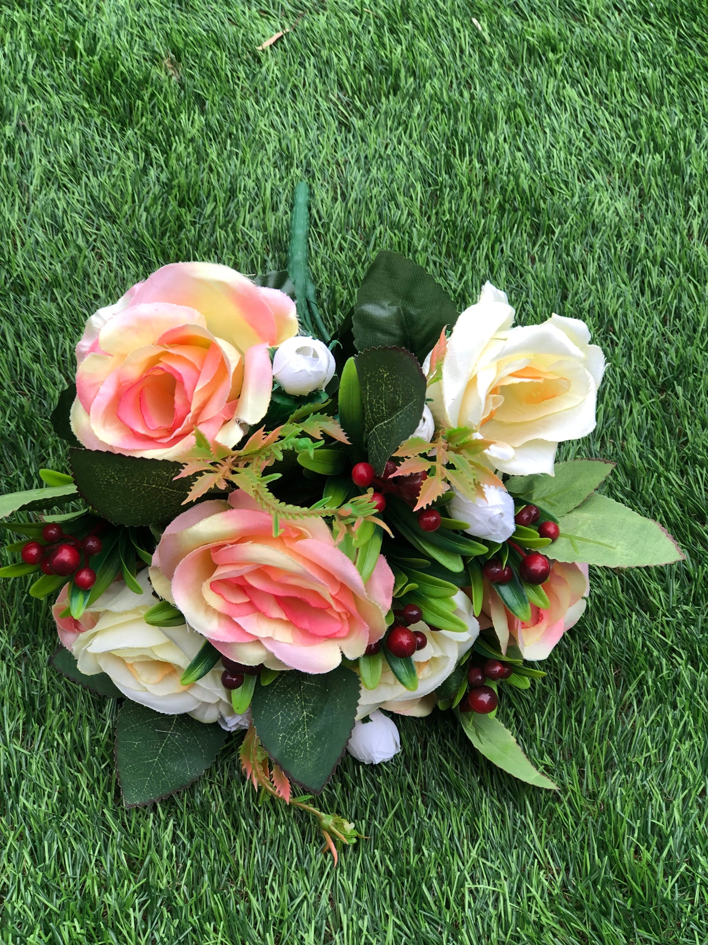 MIXED ROSE FOLIAGE BUNCH PEACH/LEMON