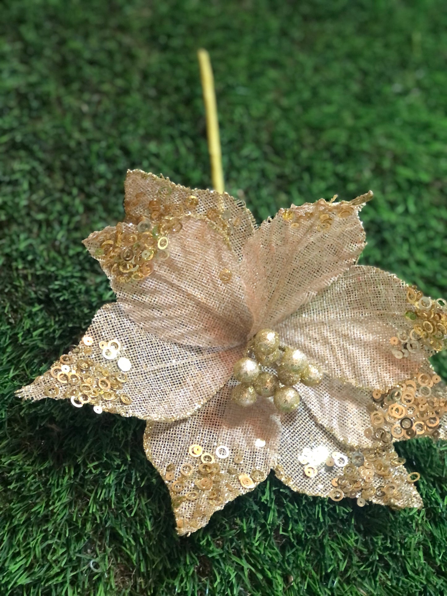 25cm HESSIAN POINSETTIA GOLD/NATURAL