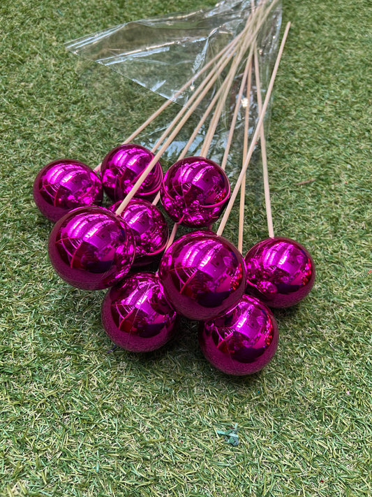 PK10 LONG BAUBLE PICKS METALLIC HOT PINK