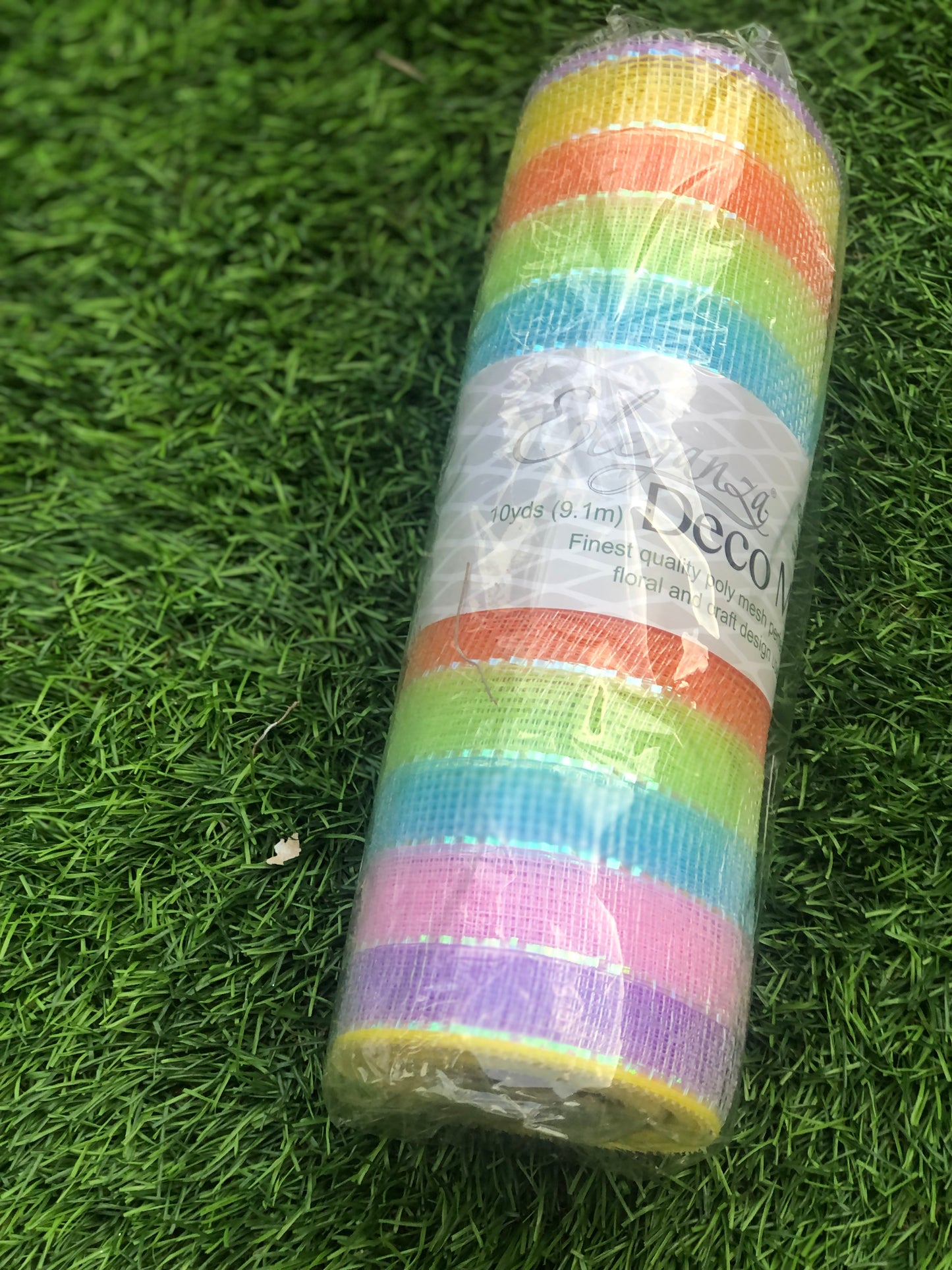 25cm METALLIC DECOMESH ROLL 9.1 yards RAINBOW