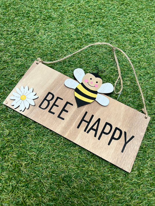 WOODEN BEE HAPPY SIGN - FACE/SMILEY BEE