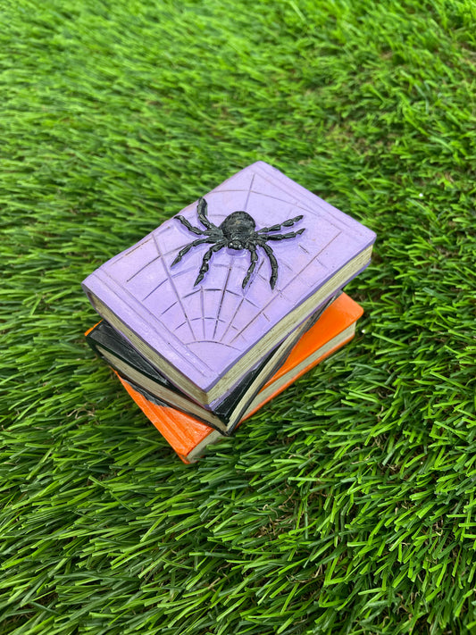 CERAMIC SPIDER TRIPLE STACKED HALLOWEEN BOOKS