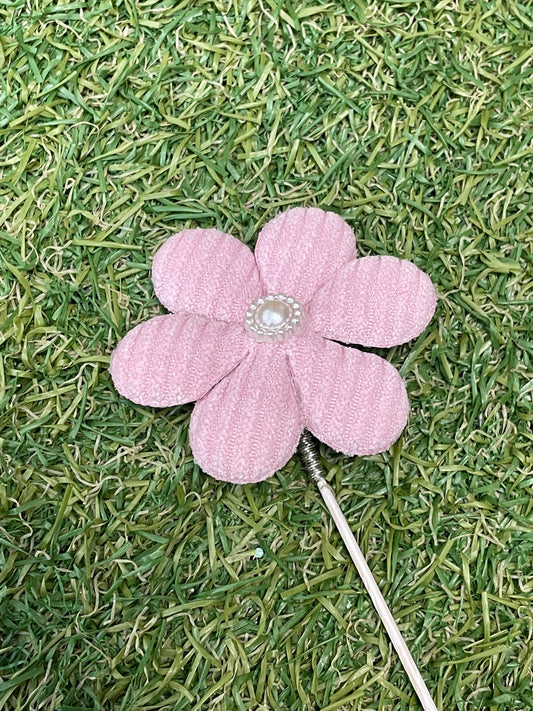 PINK PATTERN MATERIAL FLOWER WITH PEARL PICKS PK 6
