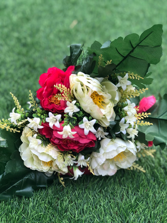 36cm PEONY FOLIAGE LEAF BUNCH HOT PINK