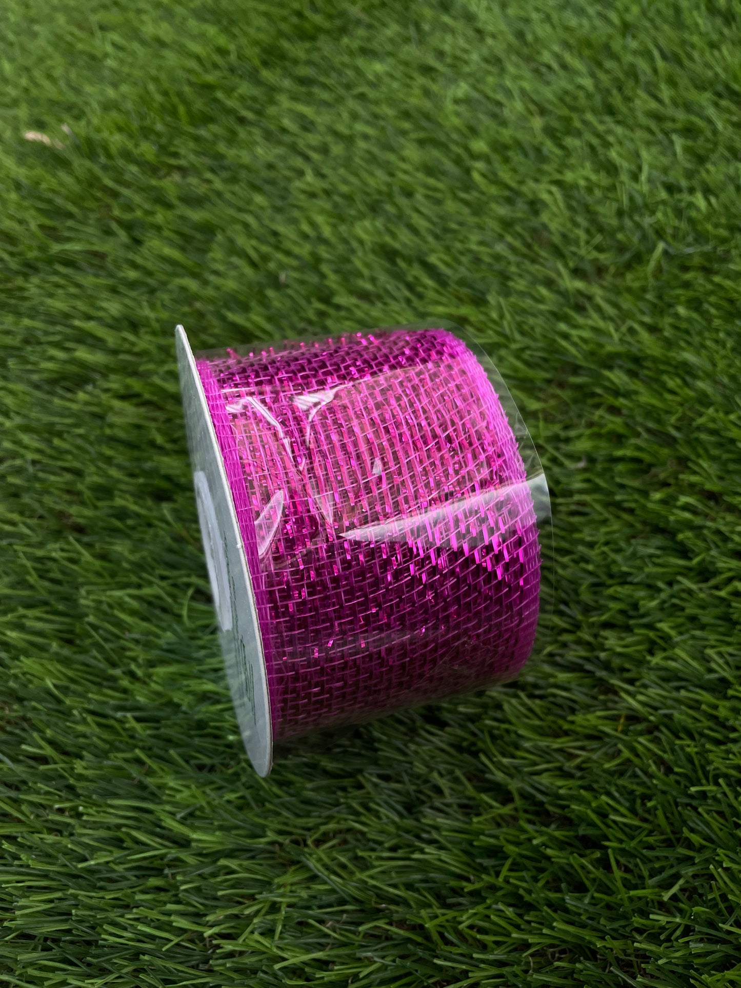 NARROW METALLIC DECOMESH FUCHSIA PINK 63mm x 10m